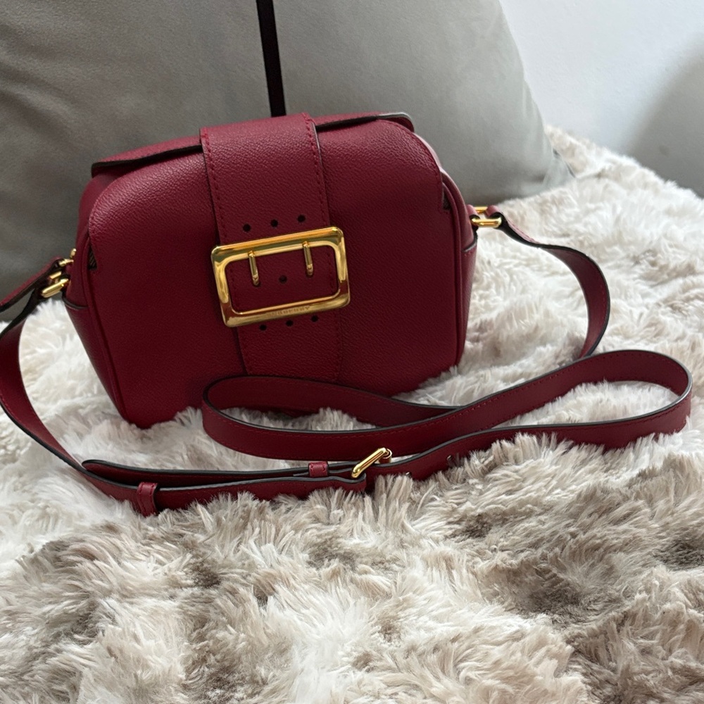 Burberry Burgundy Leather Crossbody with Gold Buckle - Picture 1 of 12